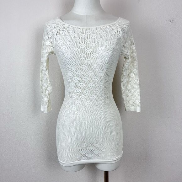 Intimately Free People Shirt Womens Extra Small Stretch Lace Cut Out Back Ivory - Picture 1 of 8